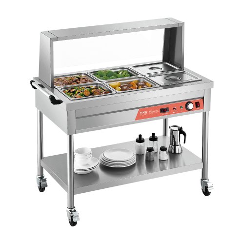 6 x 1/2 Pans Commercial Food Warmer Steam Table with Undershelf and Shield