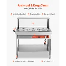 6 x 1/2 Pans Commercial Food Warmer Steam Table with Undershelf and Shield