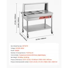 6 x 1/2 Pans Commercial Food Warmer Steam Table with Undershelf and Shield