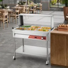 6 x 1/2 Pans Commercial Food Warmer Steam Table with Undershelf and Shield