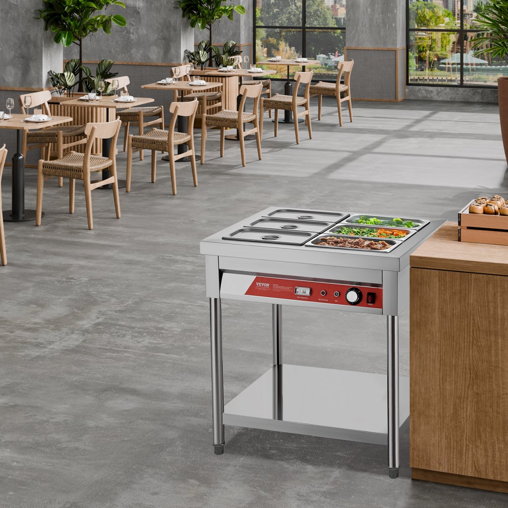 VEVOR 6-Pan Commercial Food Warmer, 6 x 1/3 Pans Electric Steam Table, 1500W Professional Buffet Catering Food Warmer with Undershelf, Stainless Steel Server for Restaurant Party Hotel