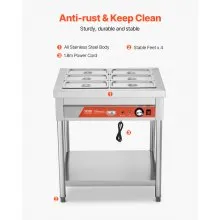 6 x 1/3 Pans Commercial Food Warmer Electric Steam Table with Undershelf