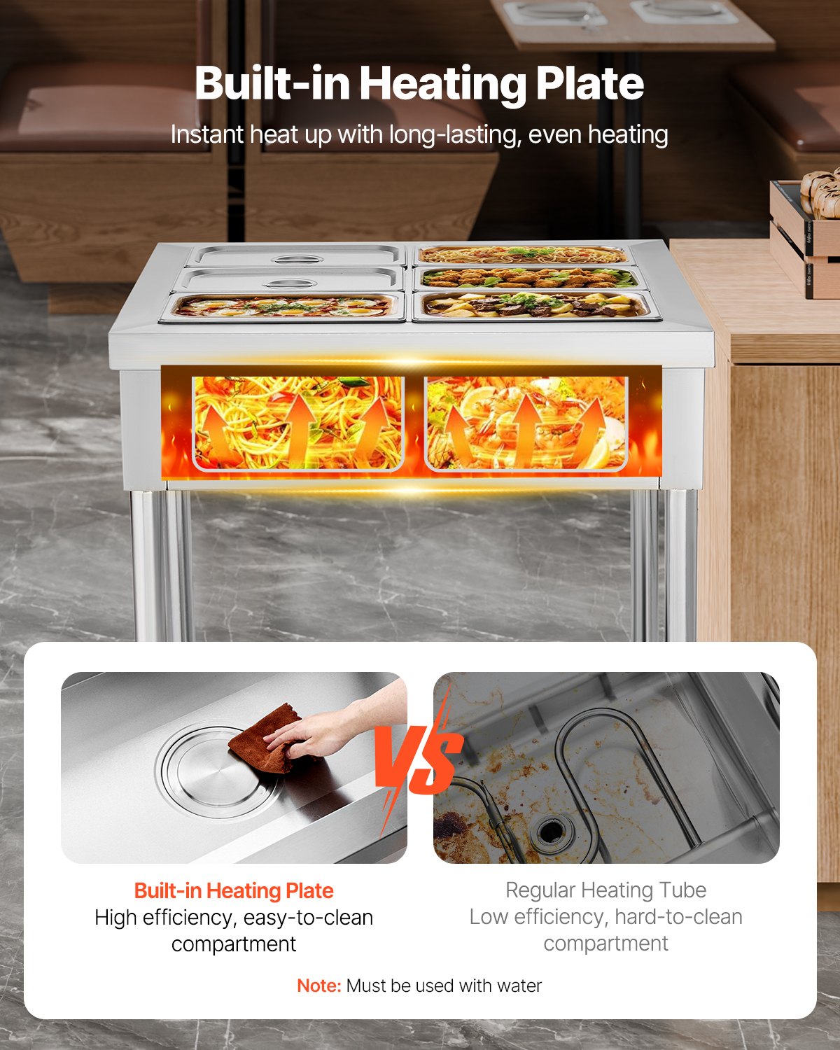 VEVOR 6-Pan Commercial Food Warmer, 6 x 1/3 Pans Electric Steam Table, 1500W Professional Buffet Catering Food Warmer with Undershelf, Stainless Steel Server for Restaurant Party Hotel