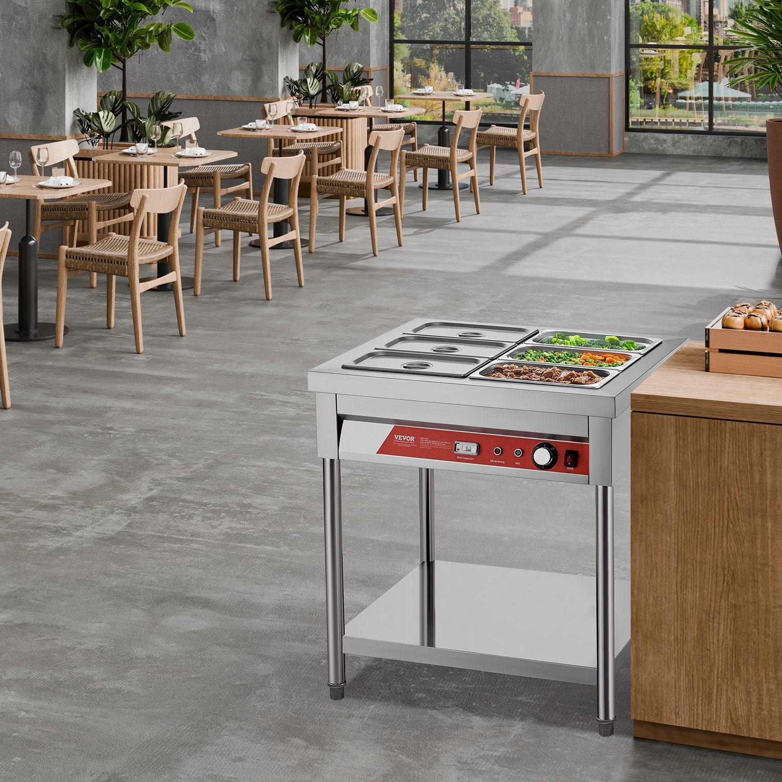 VEVOR 6-Pan Commercial Food Warmer, 6 x 1/3 Pans Electric Steam Table, 1500W Professional Buffet Catering Food Warmer with Undershelf, Stainless Steel Server for Restaurant Party Hotel