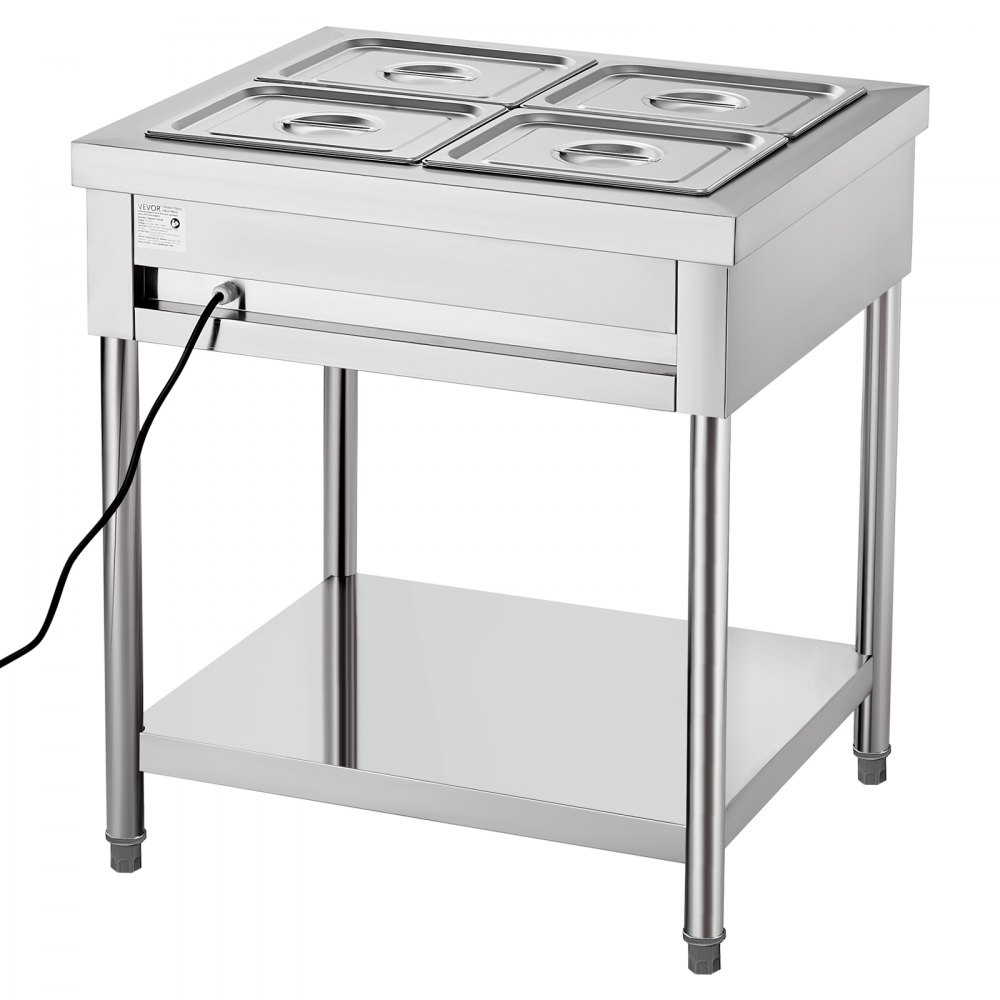 VEVOR 4-Pan Commercial Food Warmer, 4 x 1/2 Pans Electric Steam Table, 1500W Professional Buffet Catering Food Warmer with Undershelf, Stainless Steel Server for Restaurant Party Hotel