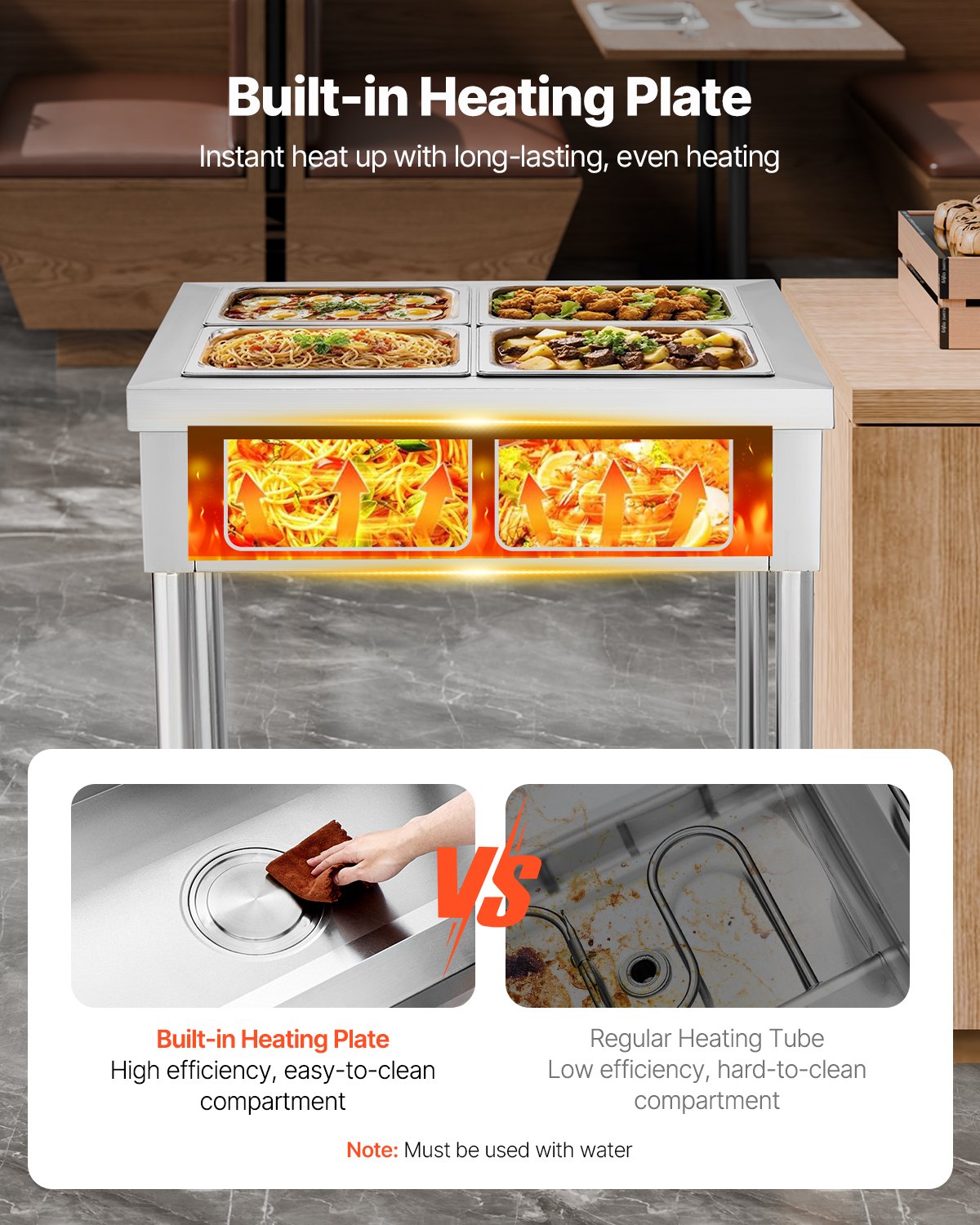 VEVOR 4-Pan Commercial Food Warmer, 4 x 1/2 Pans Electric Steam Table, 1500W Professional Buffet Catering Food Warmer with Undershelf, Stainless Steel Server for Restaurant Party Hotel