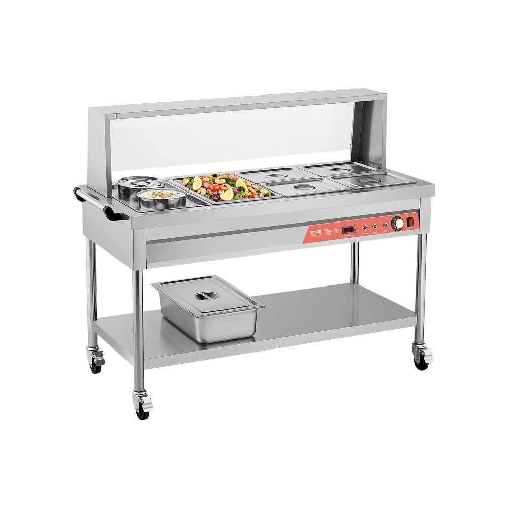 5 Pans + 2 Pots Commercial Food Warmer Steam Table with Undershelf ...