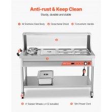 5 Pans + 2 Pots Commercial Food Warmer Steam Table with Undershelf Shield