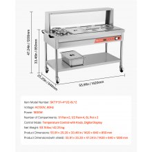 5 Pans + 2 Pots Commercial Food Warmer Steam Table with Undershelf Shield