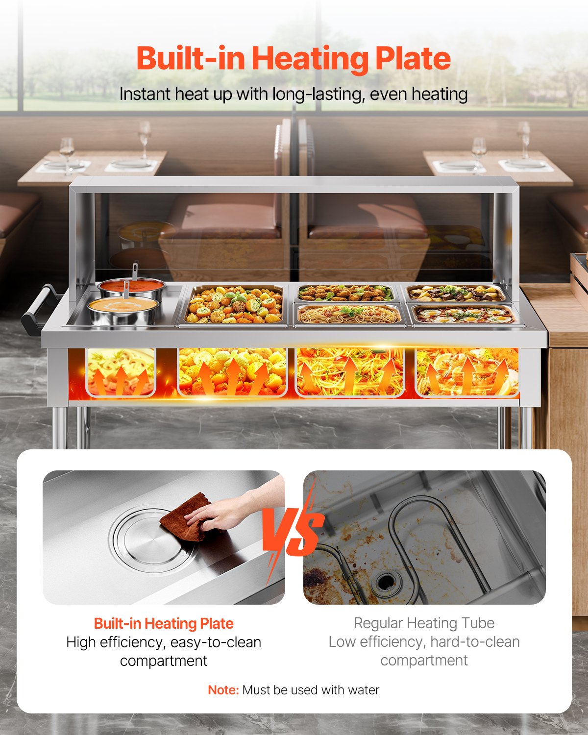 VEVOR Commercial Food Warmer, 5 Pans + 2 Pots Electric Steam Table, 1800W Professional Buffet Catering Food Warmer with Shield Undershelf Wheels, Stainless Steel Server for Party Restaurant Hotel