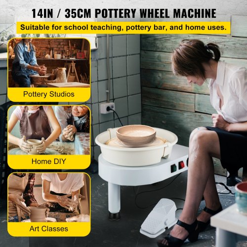 VEVOR Pottery Wheel, 14in Ceramic Wheel Forming Machine, 0-300RPM Speed Manual Adjustable 0-7.8in Lift Leg, Foot Pedal Detachable Basin, Sculpting Tool Accessory Kit for Work Art Craft DIY