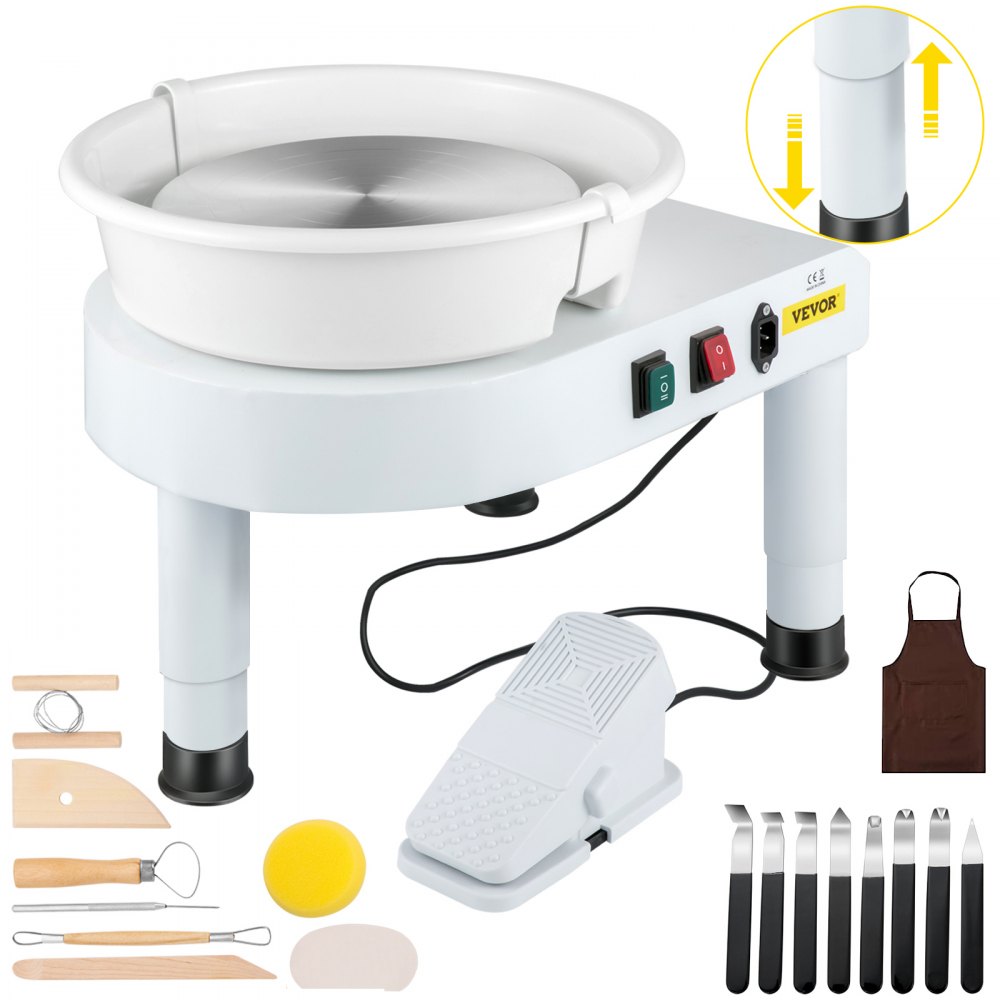 VEVOR Rueda de cerámica, máquina formadora de ruedas de cerámica de 14 pulgadas, velocidad de 0-300 RPM, mesa elevadora de 0-7,8 pulgadas, máquina de arcilla eléctrica, pedal de pie, kit de herramientas de escultura de lavabo desmontable para trabajo, hogar, arte, manualidades, bricolaje