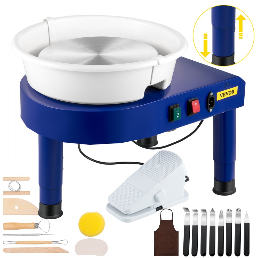 VEVOR Pottery Wheel, 14in Ceramic Wheel Forming Machine, 0-300RPM Speed Manual Adjustable 0-7.8in Lift Leg, Foot Pedal Detachable Basin, Sculpting Tool Accessory Kit for Work Art Craft DIY 220V