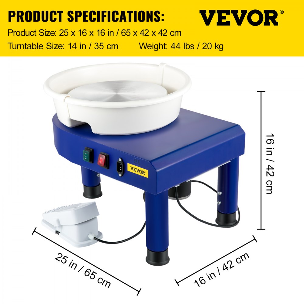 VEVOR Pottery Wheel 14in Ceramic Wheel Machine Lift Legs Foot Pedal DIY Tool Kit