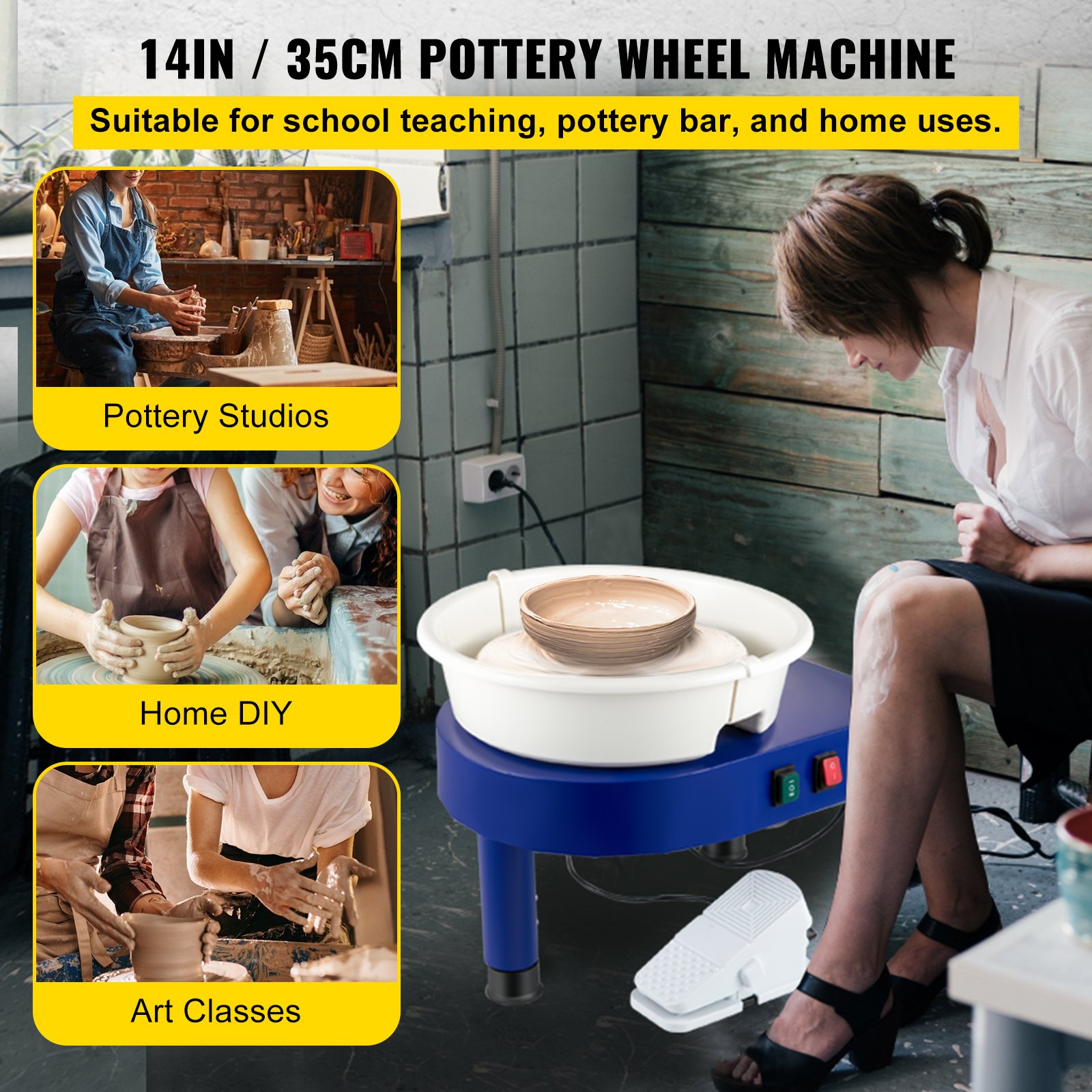 VEVOR Pottery Wheel 14in Ceramic Wheel Machine Lift Legs Foot Pedal DIY Tool Kit