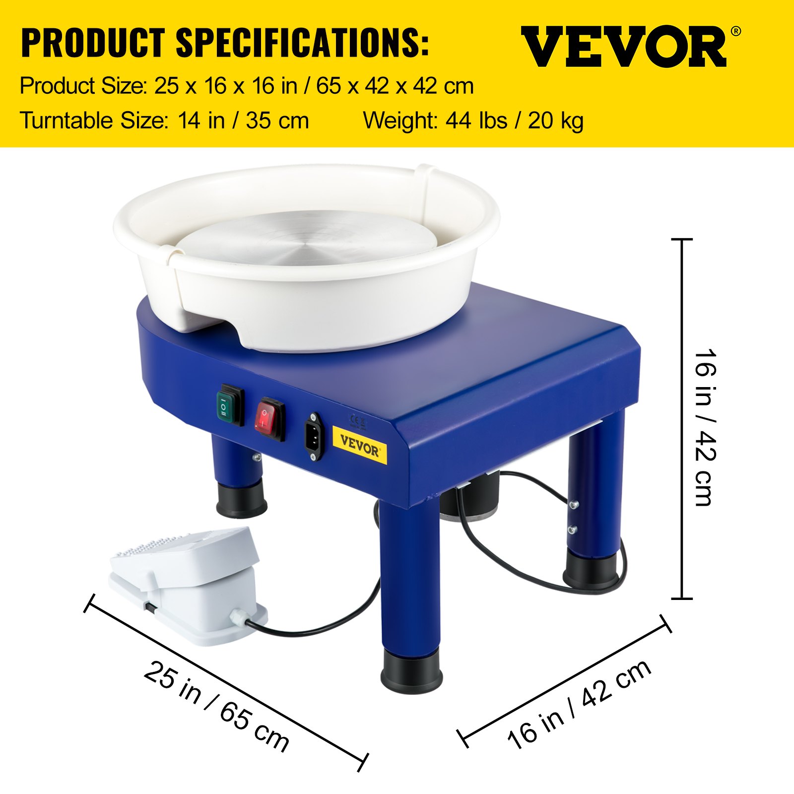 VEVOR Pottery Wheel 14in Ceramic Wheel Machine Lift Legs Foot Pedal DIY Tool Kit