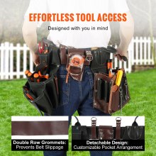 VEVOR Tool Belt, 31 Pockets, Adjusts from 32 Inches to 54 Inches, Leather Heavy Duty Tool Pouch Bag, Detachable Tool Bag for Electrician, Carpenter, Handyman, Woodworker, Construction, Black/Brown