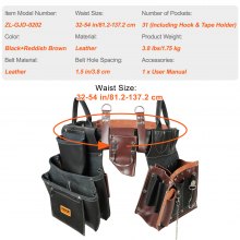 VEVOR Tool Belt, 31 Pockets, Adjusts 32 Inches to 54 Inches, Leather Heavy Duty Tool Pouch Bag, Detachable Tool Bag for Electrician, Carpenter, Handyman, Woodworker, Construction, Black/Brown
