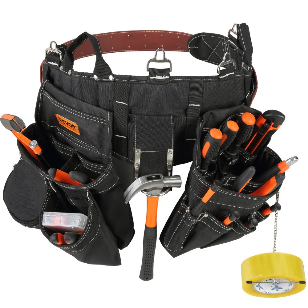 VEVOR Tool Belt Carpenter Construction Tool Pouch 32 Pockets 32"-54" Waist Size