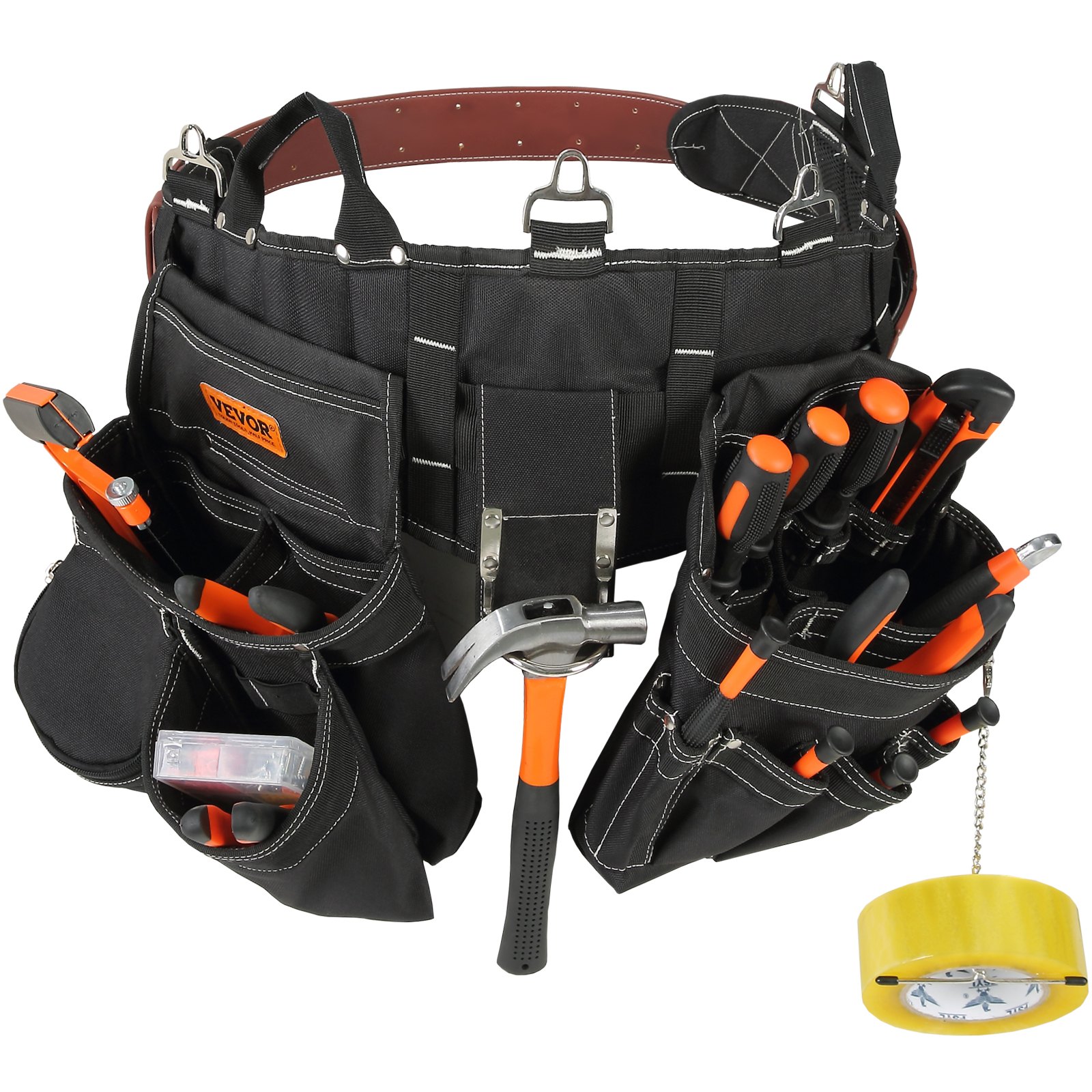 VEVOR Tool Belt Carpenter Construction Tool Pouch 32 Pockets 32"-54" Waist Size