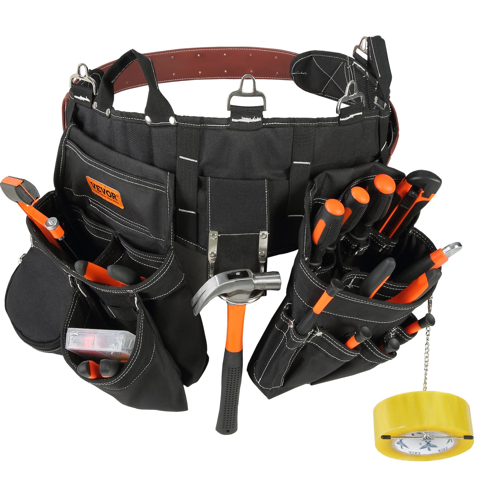 VEVOR Tool Belt Carpenter Construction Tool Pouch 32 Pockets 32"-54" Waist Size