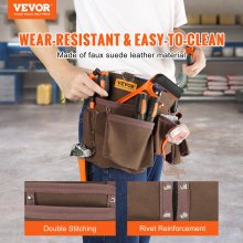 VEVOR 13 Pockets Tool Belt, Adjusts from 29 Inches to 54 Inches, Leather Heavy Duty Tool Pouch Bag with Dual Hammer Loops, Tool Bag for Electrician, Carpenter, Handyman, Construction, Framer, Brown