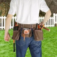 VEVOR 13 Pockets Tool Belt, Adjusts from 29 Inches to 54 Inches, Leather Heavy Duty Tool Pouch Bag with Dual Hammer Loops, Tool Bag for Electrician, Carpenter, Handyman, Construction, Framer, Brown