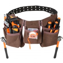 VEVOR Tool Belt, 13 Pockets, Adjusts from 29 Inches to 54 Inches, Leather Heavy Duty Tool Pouch Bag with Dual Hammer Loops, Tool Bag for Electrician, Carpenter, Handyman, Construction, Framer, Brown