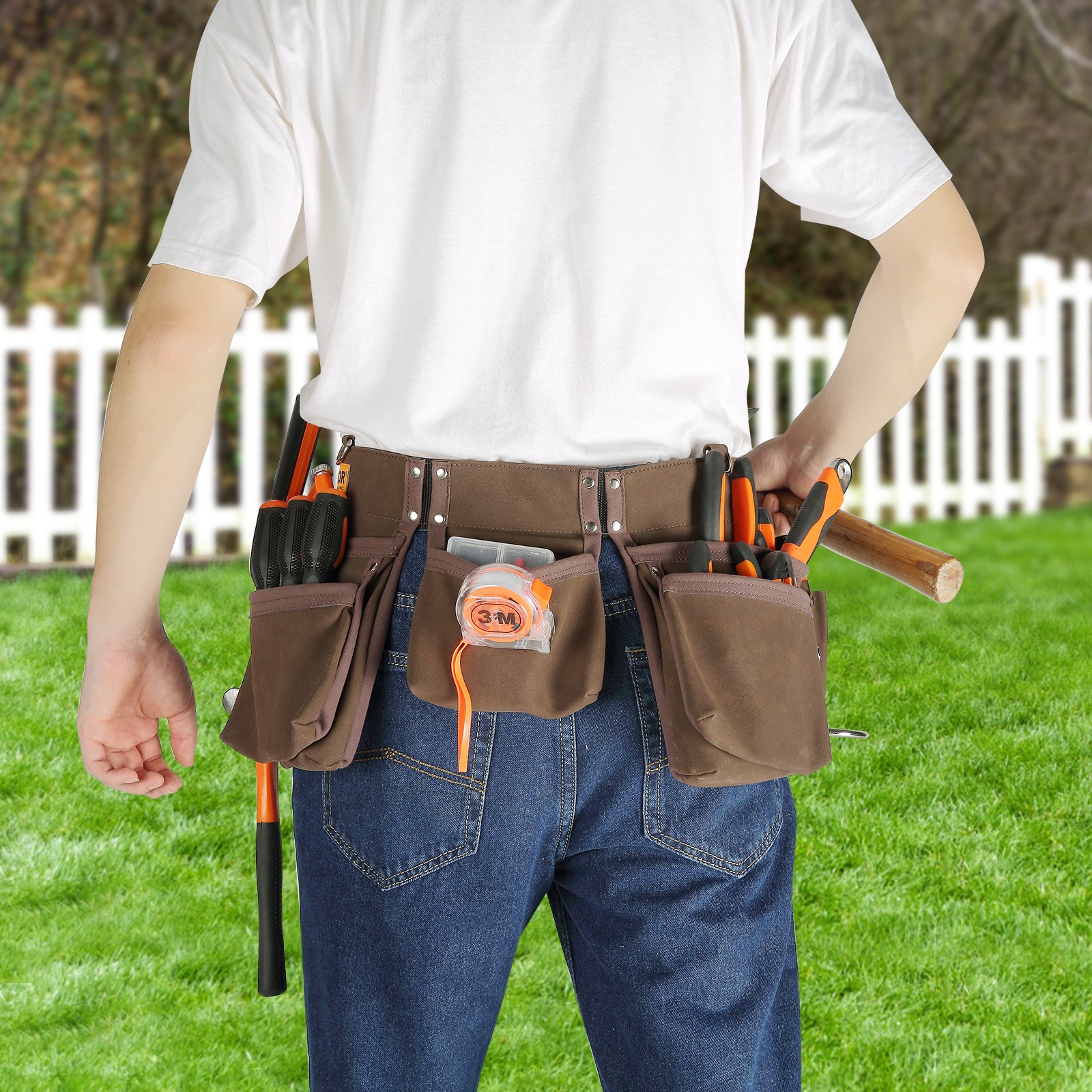 VEVOR Tool Belt Carpenter Construction Tool Pouch 13 Pockets 73.6-137.2 cm Waist
