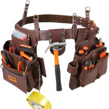 VEVOR Tool Belt, 22 Pockets, Adjust from 29 Inches to 54 Inches, Premium PU Heavy Duty Tool Pouch Bag, Detachable Tool Bag for Electrician, Carpenter, Handyman, Woodworker, Construction, Framer, Brown