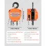 VEVOR Hand Chain Hoist, 1/2 Ton Capacity, Manual Chain Block with Upgrade G80 Galvanized Chain, 3 m Lifting Height, Heavy Duty Pulley Hoist for Garage Warehouse Automotive Machinery, Orange