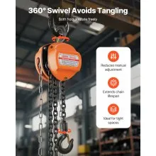 VEVOR Hand Chain Hoist 2200 lbs Capacity 10 ft Manual Chain Block with G80 Chain