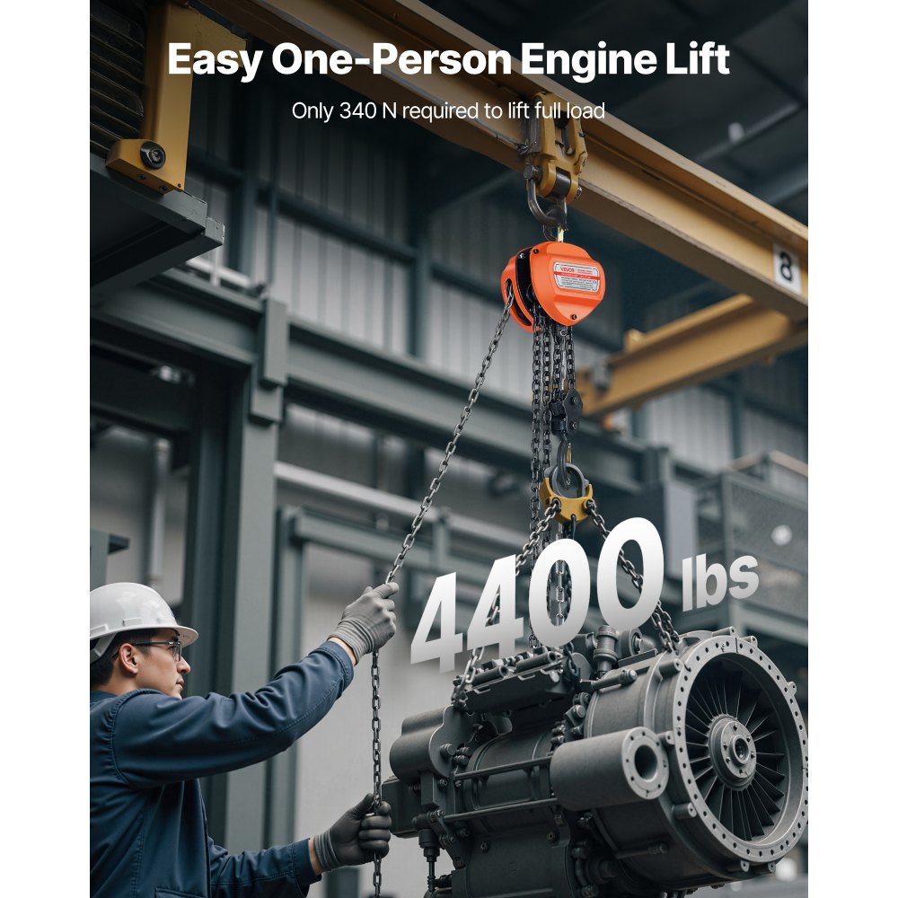 VEVOR Hand Chain Hoist, 2 Ton Capacity, Manual Chain Block with Upgrade G80 Galvanized Chain, 3 m Lifting Height, Heavy Duty Pulley Hoist for Garage Warehouse Automotive Machinery, Orange