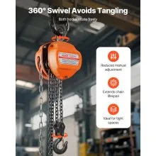 VEVOR Hand Chain Hoist 4400 lbs Capacity 10 ft Manual Chain Block with G80 Chain