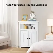 VEVOR 32" Corner Storage Cabinet, 3 Tiers Small Storage Cabinet with 2 Wooden Doors & Adjustable Shelves, Freestanding Corner Kitchen Cabinet for Living Room, Kitchen, Laundry Room, Bathroom, White