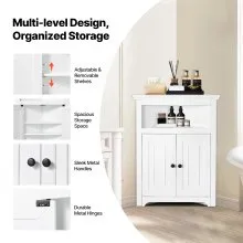 VEVOR 32" Corner Storage Cabinet, 3 Tiers Small Storage Cabinet with 2 Wooden Doors & Adjustable Shelves, Freestanding Corner Kitchen Cabinet for Living Room, Kitchen, Laundry Room, Bathroom, White