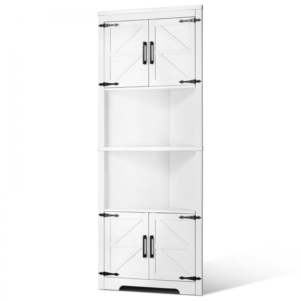 VEVOR 68" Corner Storage Cabinet with 4 Wooden Doors & Adjustable Shelves White