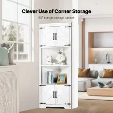 VEVOR 68" Tall Corner Storage Cabinet, 6 Tiers Farmhouse Storage Cabinet with 4 Wooden Doors & Adjustable Shelves, Freestanding Corner Kitchen Cabinet for Living Room, Kitchen, Laundry Room, White