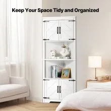 VEVOR 68" Tall Corner Storage Cabinet, 6 Tiers Farmhouse Storage Cabinet with 4 Wooden Doors & Adjustable Shelves, Freestanding Corner Kitchen Cabinet for Living Room, Kitchen, Laundry Room, White