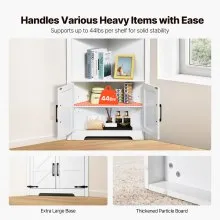 VEVOR 68" Tall Corner Storage Cabinet, 6 Tiers Farmhouse Storage Cabinet with 4 Wooden Doors & Adjustable Shelves, Freestanding Corner Kitchen Cabinet for Living Room, Kitchen, Laundry Room, White