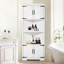 VEVOR 68" Tall Corner Storage Cabinet, 6 Tiers Farmhouse Storage Cabinet with 4 Wooden Doors & Adjustable Shelves, Freestanding Corner Kitchen Cabinet for Living Room, Kitchen, Laundry Room, White
