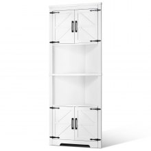 VEVOR 68" Corner Storage Cabinet with 4 Wooden Doors & Adjustable Shelves White