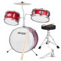 VEVOR Kids Drum Set, 3-Piece 14 in Junior Drum Sets, Beginner Drums Set with Adjustable Throne, Cymbal & Two Pairs of Drumsticks, Musical Learning Drums Instruments Kit, for Children Ages 6-13 (Red)