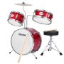 VEVOR Kids Drum Set, 3-Piece 14 in Junior Drum Sets, Beginner Drums Set with Adjustable Throne, Cymbal & Two Pairs of Drumsticks, Musical Learning Drums Instruments Kit, for Children Ages 6-13 (Red)