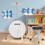 VEVOR Kids Drum Set, 3-Piece 355.6 mm Junior Drum Sets, Beginner Drums Set with Adjustable Throne and Two Pairs of Drumsticks, Musical Learning Drums Instruments Kit, for Children Ages 6-13 (Blue)
