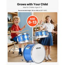 Kids Drum Set 3-Piece Junior Musical Drum Kit with 14 in Bass Drum (Blue)