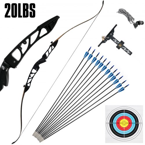 Arco recurvo VEVOR de 20 lb, arco de tiro con arco de aleación de aluminio desmontable, arco recurvo, arco y flecha para diestros, arco desmontable, juego de arco y flecha para adultos y jóvenes, práctica de tiro y competición.