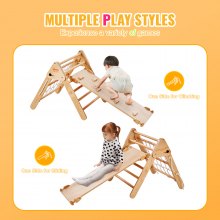 VEVOR Pikler Triangle Set, 4 in 1 Toddler Climbing Toys Indoor Playground, Montessori Climbing Set with Triangle and Ramp, Large Size Wooden Climbing Gym for Toddlers 1-3 Years, Wood Color