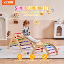 VEVOR Pikler Triangle Set, 5 in 1 Toddler Climbing Toys Indoor Playground, Montessori Climbing Set with Triangle, Ramp, and Arch, Large Size Wooden Climbing Gym for Toddlers 1-3 Years, Colorful