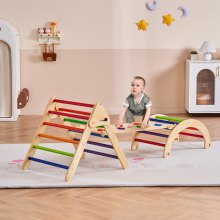 VEVOR Pikler Triangle Set, 5 in 1 Toddler Climbing Toys Indoor Playground, Large Size Wooden Climbing Gym for Toddlers 1-3 Years, Montessori Climbing Set with Triangle, Ramp, and Arch, Colorful